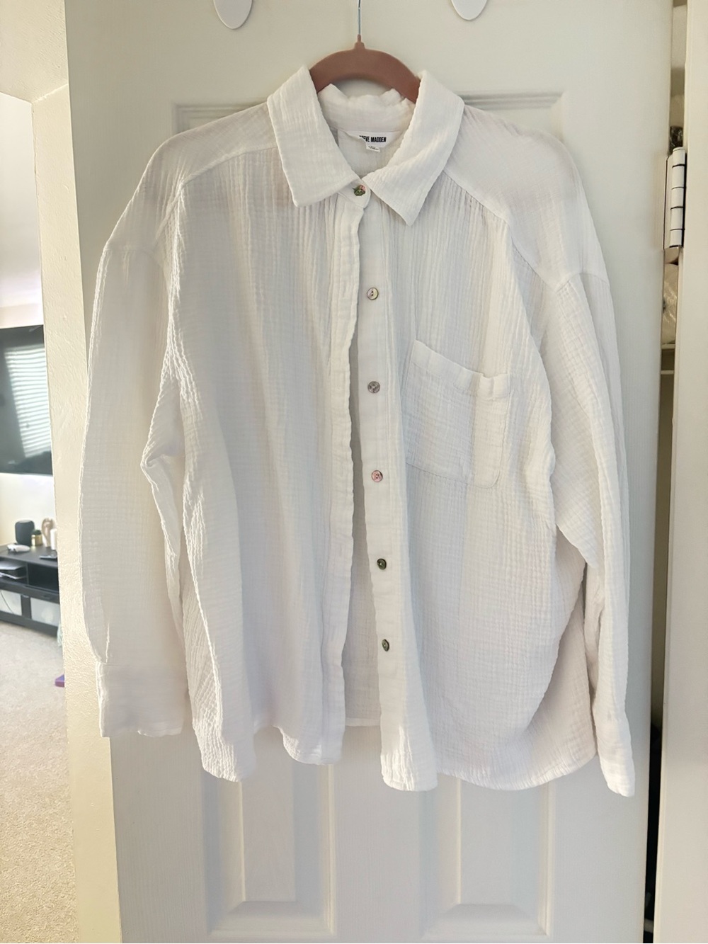 Steve Madden White Textured Button-Down Shirt